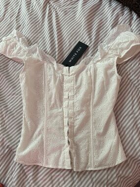 White Fox Boutique White Eyelet Off-Shoulder Corset Top